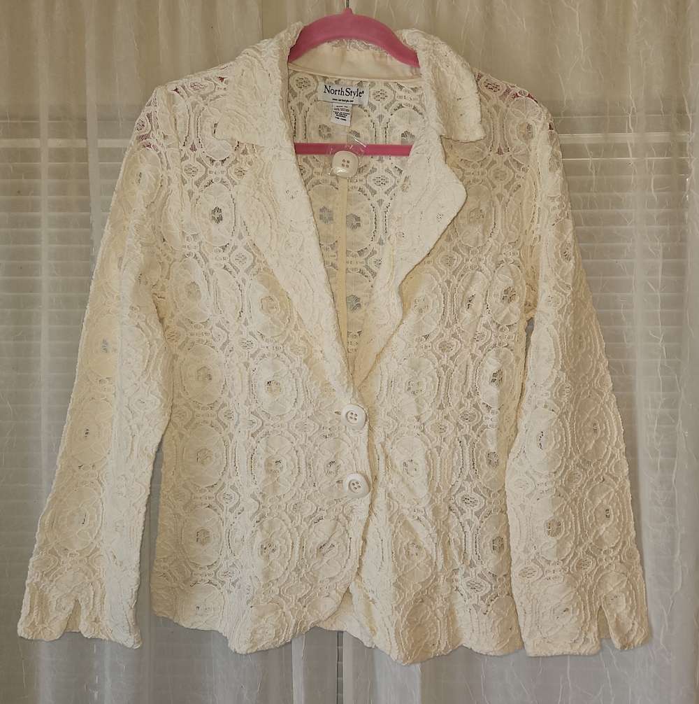 NorthStyle White Floral Lace Blazer Jacket